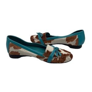 Diego Di Lucca Brown White Calf Hair Leather Flat Loafers Size 7 1/2 Women's